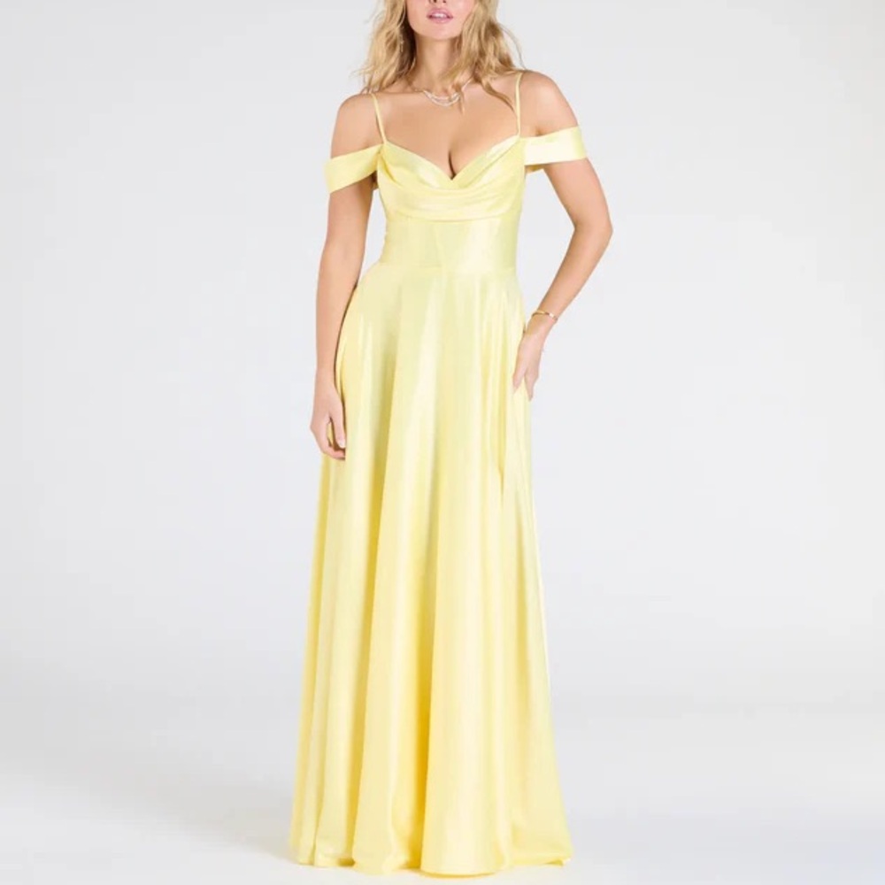 WINDSOR Bright Yellow Satin Cold Shoulder Alira Formal Dress Prom NWT